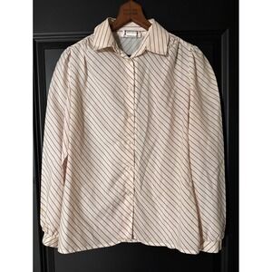 Vintage Lady Arrow Mistique Vintage Striped‎ Secretary Blouse Long Sleeve Top
